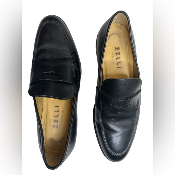 Zelli Savannah Italian calfskin penny loafer black men shoes, size 10, pre-owned main image 9